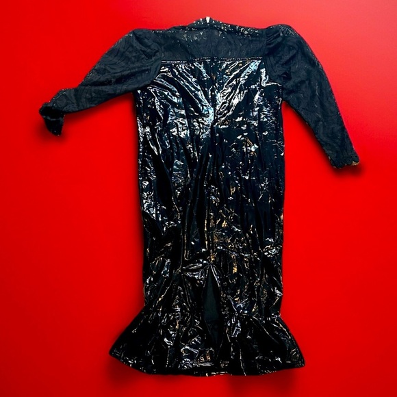 Black Sissy CD Goth Latex Look mermaid sheer Midi Dress Medium Stretch Plus XL - Picture 5 of 6